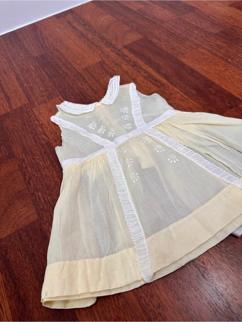 Vintage Handmade Embroidered White & Cream Baby Girl Dress Made in Philippines